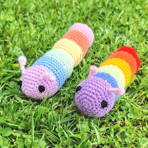 Crochet Caterpillar Plush, Rainbow Caterpillar Stuffed Animal, Caterpillar Teddy, Nursery Decor, Baby Shower Gift, Sensory Fidget Toy