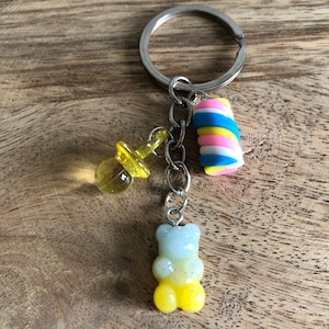 Fancy key ring, teddy bear key ring, totosse and marshmallow, gift idea, colorful key ring, mixed gift