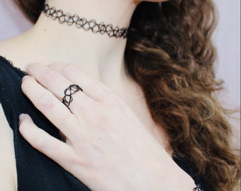 Choker, bracelet, tattoo ring, tattoo elastic, lace effect necklace, choker / bracelet / tattoo ring, woman, girl, 90s