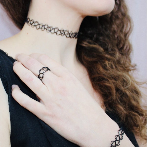 Choker, bracelet, tattoo ring, tattoo elastic, lace effect necklace, choker / bracelet / tattoo ring, woman, girl, 90s