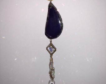 AMETHYST suncatcher in chain, crystal and metal, decoration for home, balcony or garden, soft and magical atmosphere, with little fairy