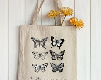 Ästhetische Einkaufstasche, Schmetterlings-Einkaufstasche, trendige Einkaufstasche, Einkaufstasche ästhetisch, fröhliche Einkaufstasche, Hippie-Tasche
