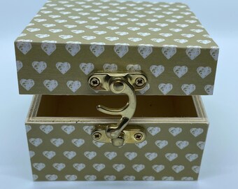 Heart Patterned Wooden Trinket Box