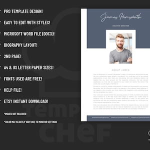 Biography Template Design for Word. Included Are 2 Editable Layouts. - Etsy