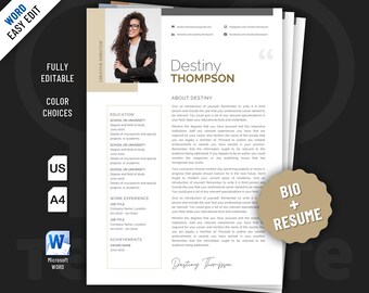 Executive Biography template design for Word. Included are 2 editable Layouts.