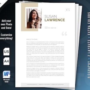 Executive Biography Resume template design for Word. Included are 2 editable Layouts.