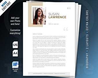 Executive Biography Resume template design for Word. Included are 2 editable Layouts.