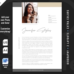 Modern, Executive and Professional Biography Resume template design for Word. Included are 2 Layouts and 3 color schemes.