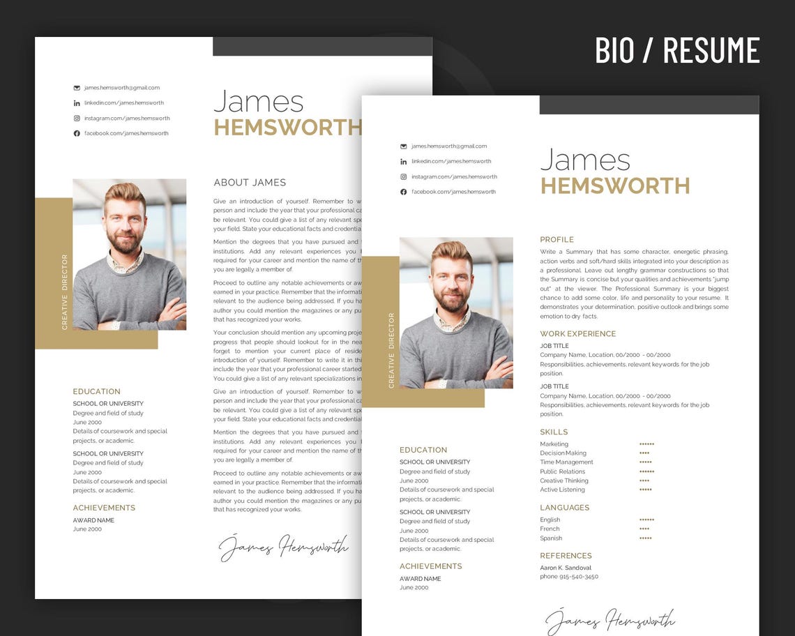 Modern Biography Template Design for Word. Included Are 2 Editable ...