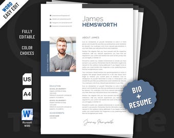 Modern Biography template design for Word. Included are 2 professional Layouts.