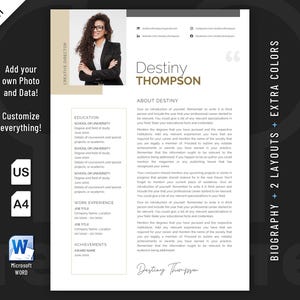 Modern, Executive and Professional Biography Resume template design for Word. Included are 2 Layouts and 3 color schemes.