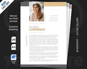 Original Biography template design for Word. Included are 2 Professional layouts.