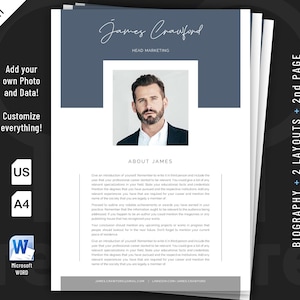 Professional Bio Template with classic design for Word. Included are 2 editablel layouts.