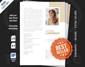 Plantilla de biografía para Word. Incluye diseños para biografía y currículum.