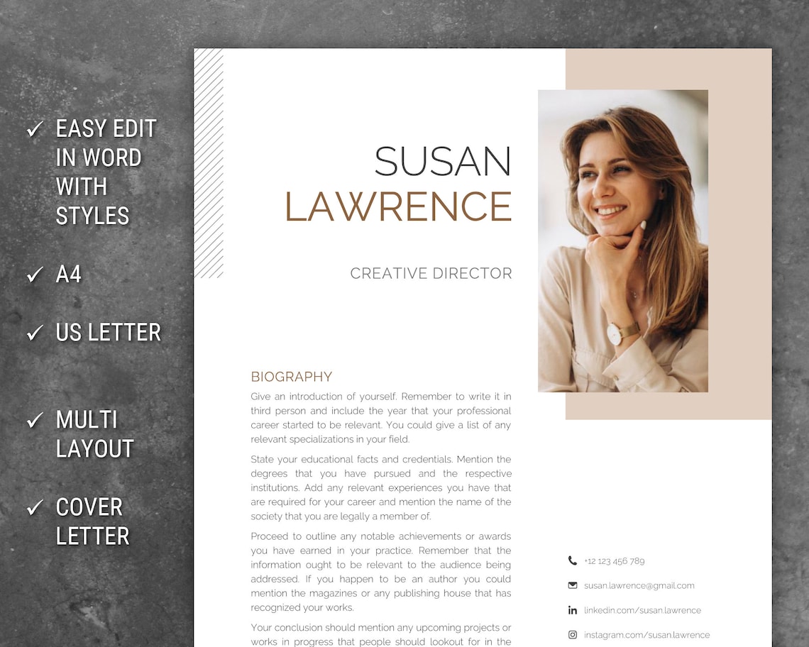 Plantilla de biografía Biografía profesional Plantilla de Etsy México