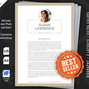 Biography template for Word with professional design. Included are 2 editable designs. image 1