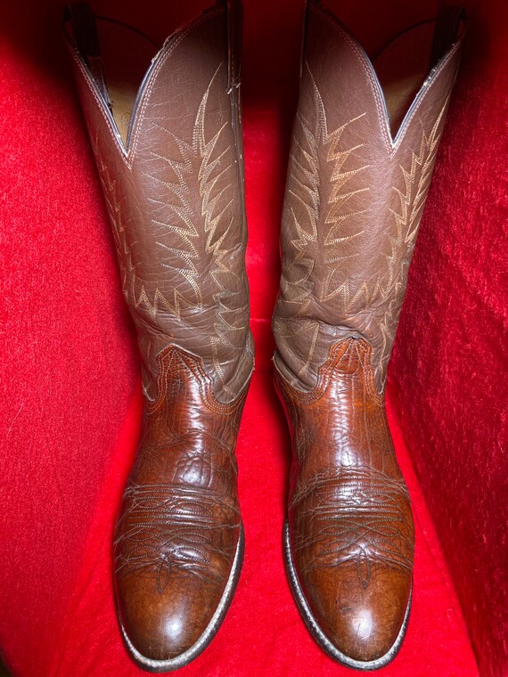 Vintage Brown Mens Nocona Cowboy boot 11B R-toe - image 4