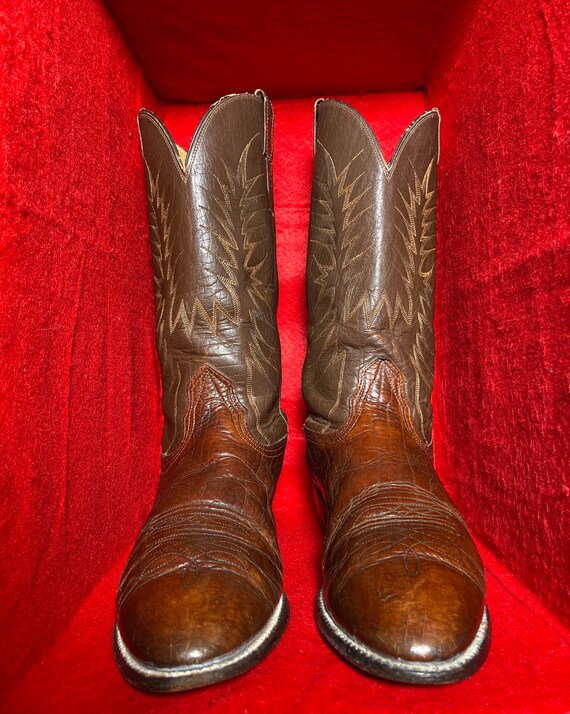 Vintage Brown Mens Nocona Cowboy boot 11B R-toe - image 3