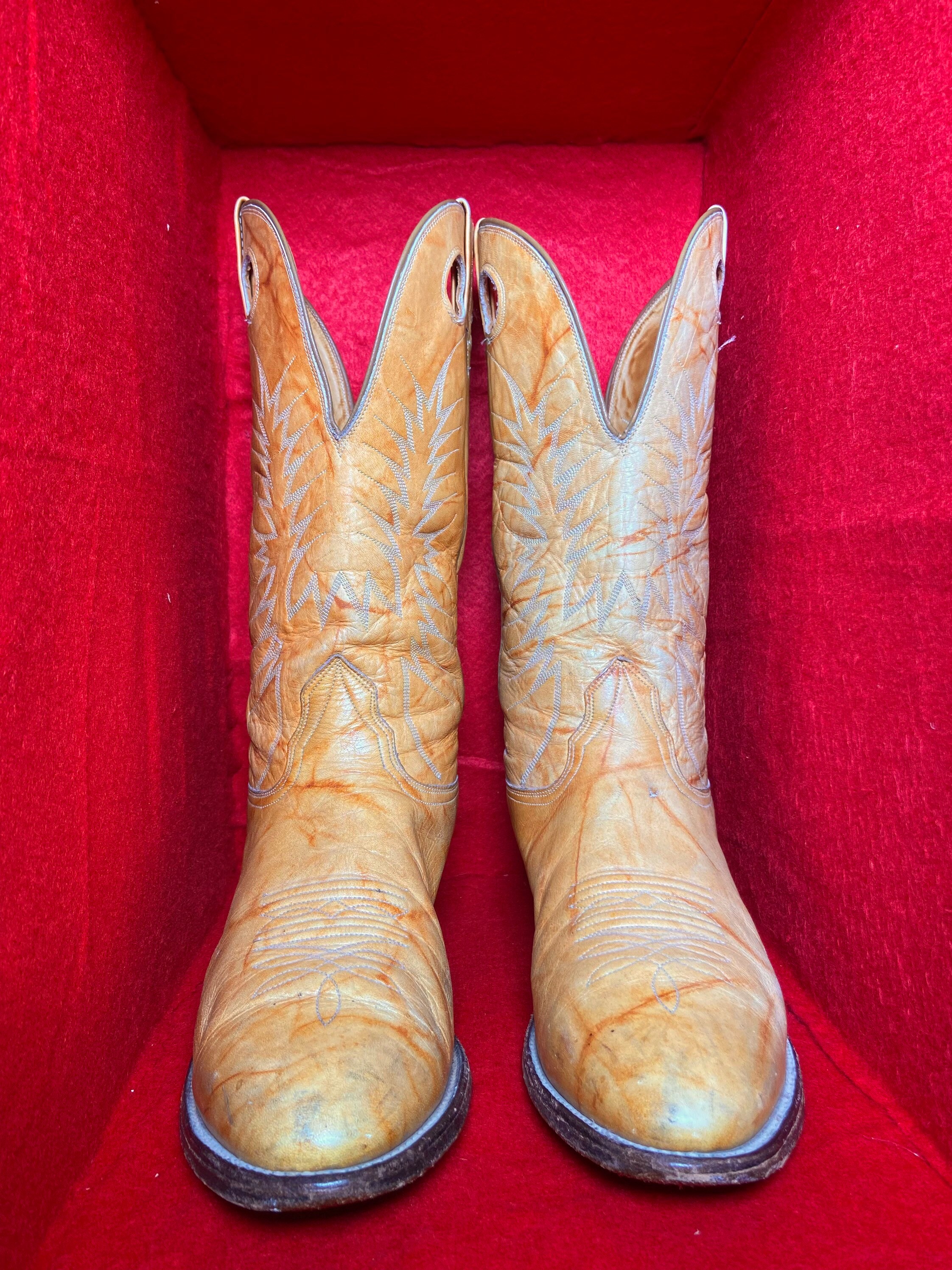 Vintage Caramel Nocona Mens Cowboy Boot 11D Roundtoe Etsy