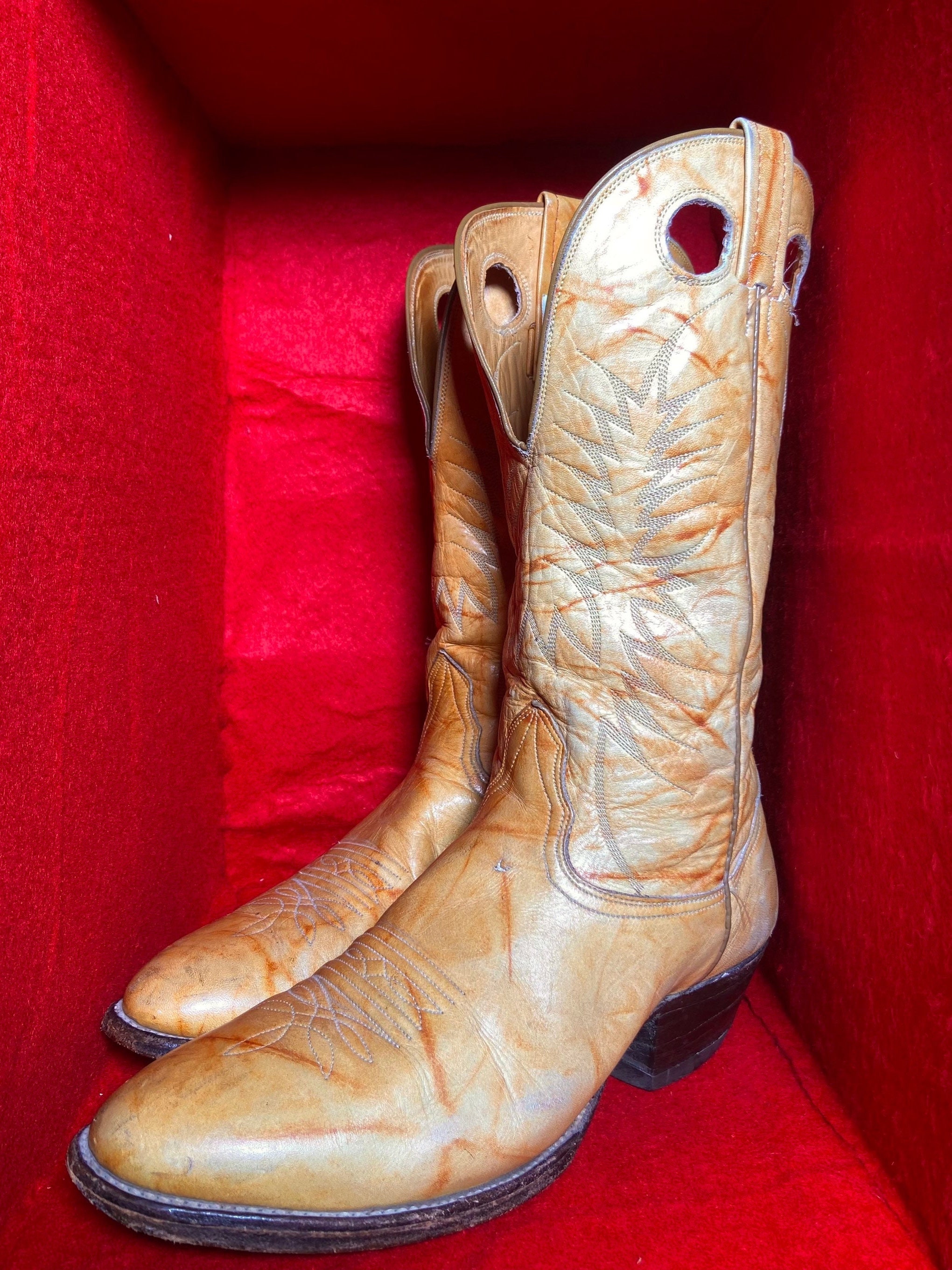 Vintage Caramel Nocona Mens Cowboy Boot 11D Roundtoe Etsy