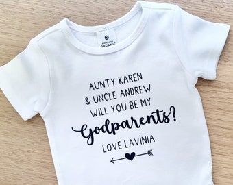 Customisable Will You Be My Godparents/Godfather/Godmother Onesie | Baby Onesie | Baby Bodysuit | Kids Tshirt