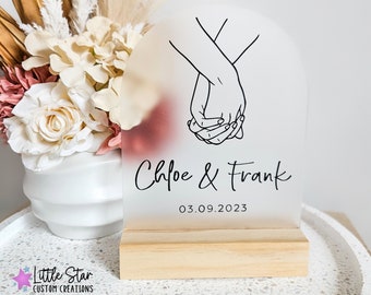 Personalised Holding Hands Line Drawing Acrylic Sign | Anniversary | Wedding