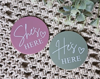 Birth Announcement Plaque | She's Here | He's Here | Acrylic Plaque