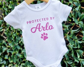 Protected by Dog Name Baby Onesie
