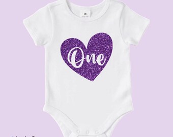 Birthday Onesie | One | Bodysuit | First Birthday | Heart