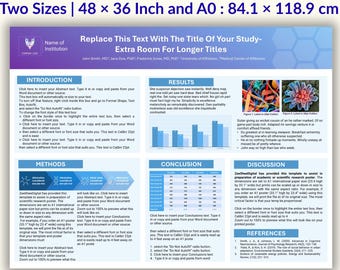 Modello di poster per la ricerca scientifica in PowerPoint / Poster per conferenze accademiche / Modello di presentazione STEM / PPT modificabile / Formati A0 e 48x36