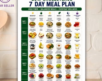 Piano alimentare a basso contenuto di colesterolo, Piano alimentare per abbassare il colesterolo, Piano alimentare di 7 giorni per la salute del cuore in formato PDF, Piano alimentare per il colesterolo alto