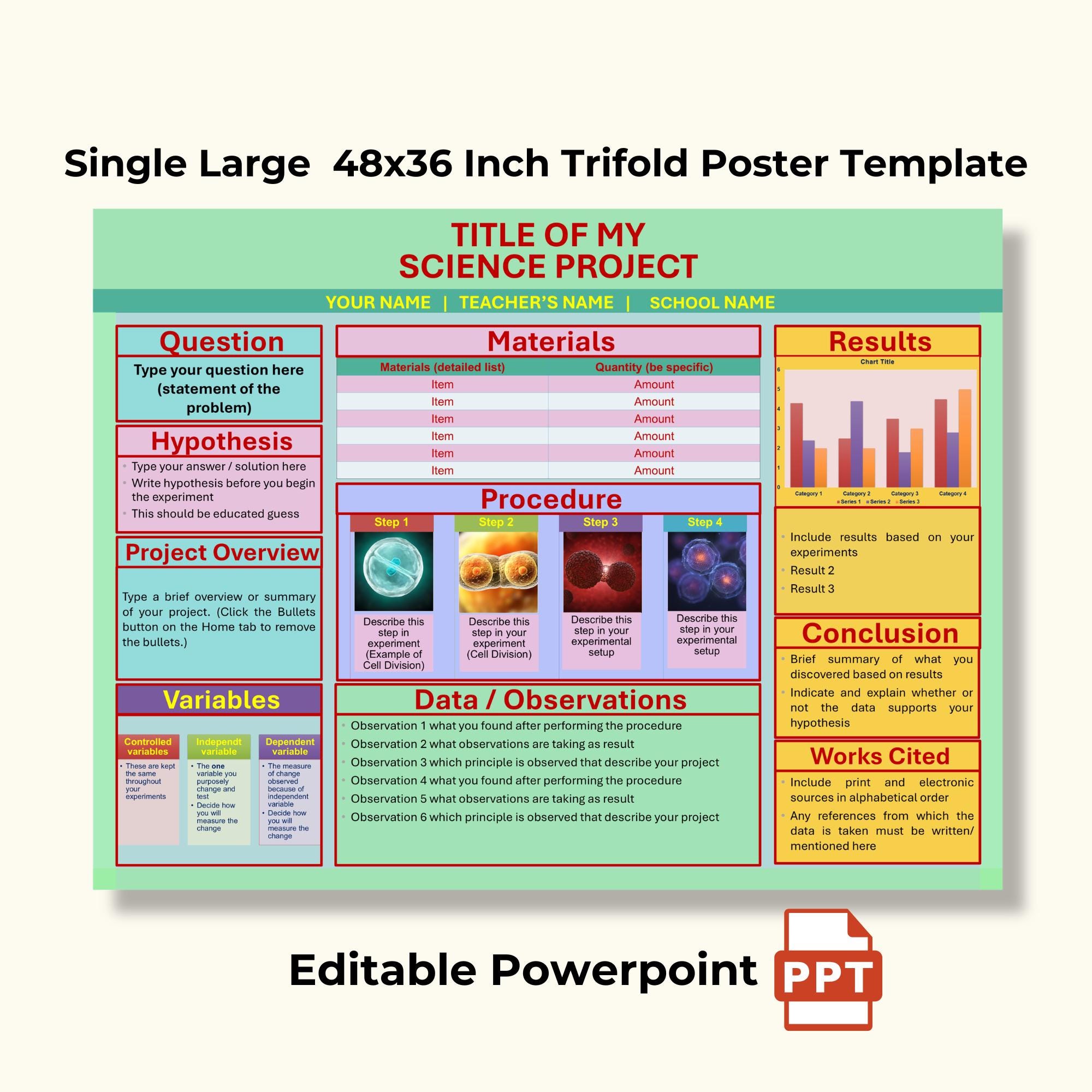 Science Fair Poster Template | School Science Project Trifold Board ...