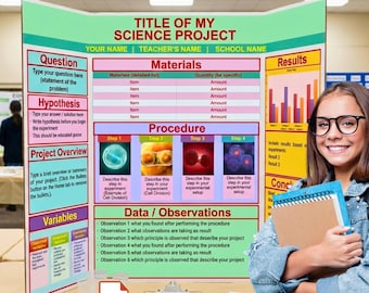 Science Fair Poster Template | School Science Project Trifold Board | STEM Research Poster | Editable PowerPoint Presentation 48x36
