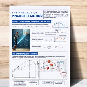 Wissenschaftliches Poster | Projektil-Motion-Physik-Chart | Wissenschaft Klassenzimmer Dekor | Druckbare STEM Wandkunst für Lehrer & Schüler