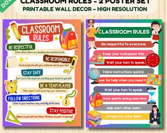 Classroom Poster, Positive Behavior Chart, Class Expectations for Elementary, Kindergarten & Preschool, Class Rules Printable Wall Art
