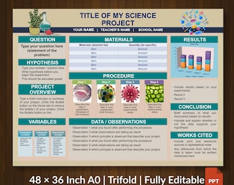 Science Fair Poster Template | A0 Editable PowerPoint PPT | Research Poster, STEM Project Poster, Academic Presentation Template