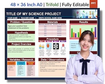 Science Fair Poster Template: Editable PowerPoint 48x36 STEM Research Display PPTX Digital Download