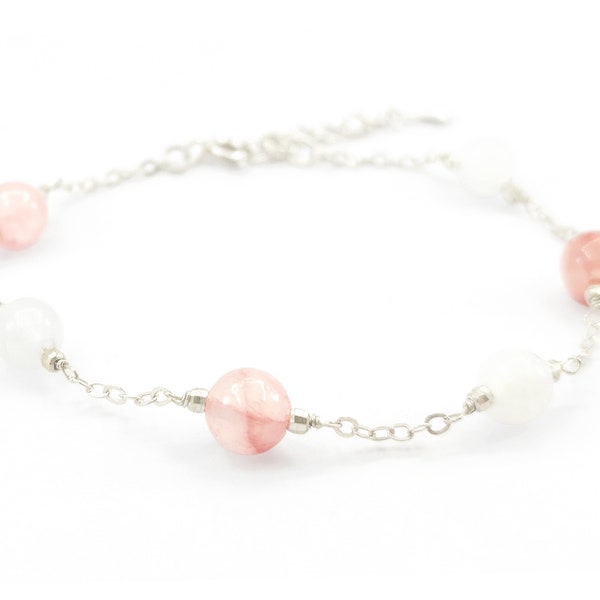 Bracelet POLARIA - Argent 925 - Quartz cerise - Pierre de Lune