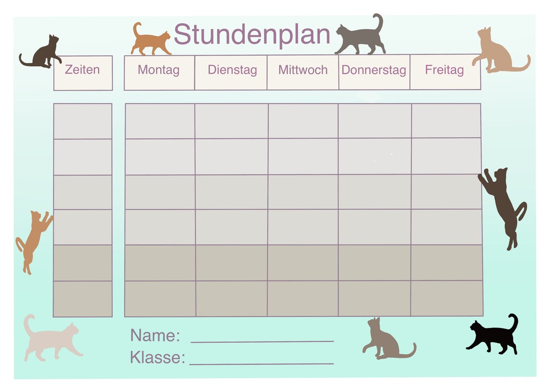 Stundenplan Mit Katzen Einschulung Grundschule Digitale - Etsy