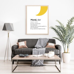 Moon, poster, digital art, printable poster, minimalist image, dictionary style, poster with writing, space, children&#39;s room image