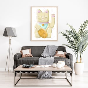 Lucky Cat Waving Cat Cat China Digital Art Poster Printable Picture Lucky Maneki-neko Lucky Cat