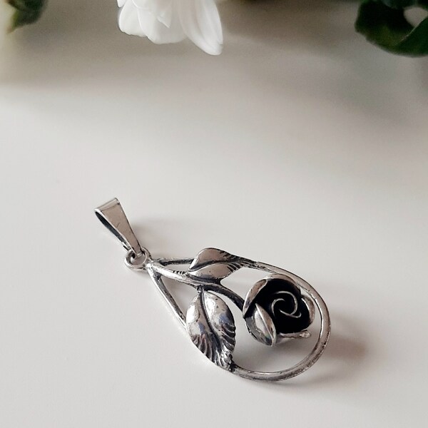 Antique pendant, rose, Theodor Klotz, TEKA, GERMANY, Silver 925