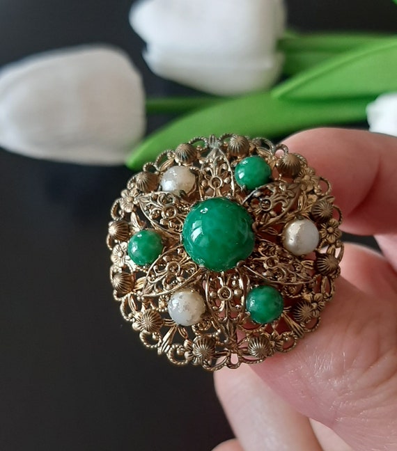 Amazing vintage brooch, Czechoslovakia, Beijing g… - image 3