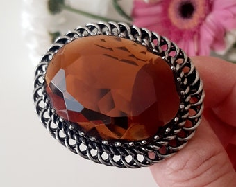 Beautiful vintage brooch, West Germany, 70s, amber glass