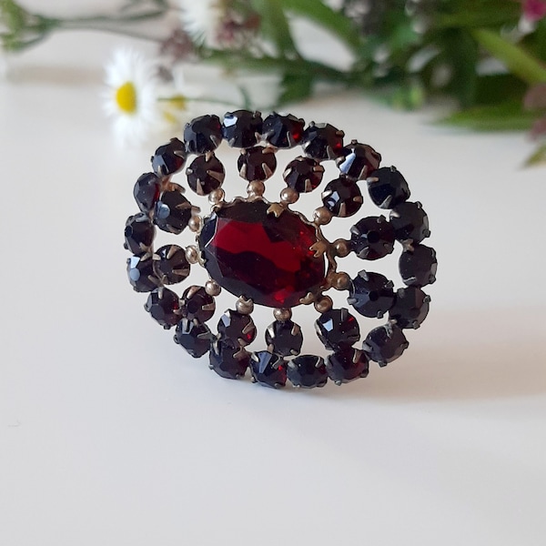 Czechoslovakia Antique Brooch Garnets Glass, 30s, Art Deco