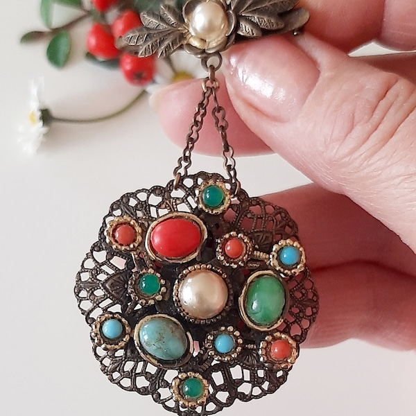 Collectible amazing antique brooch, Czechoslovakia, imitation stones, 30s.