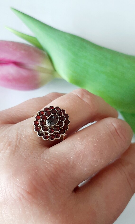 Bague grenat boheme argent bijoux vintage Turnov Pyrope 1950 Etsy France