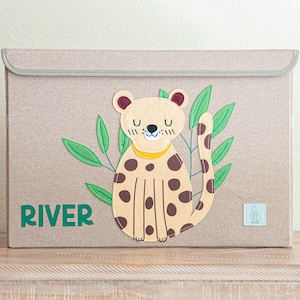 Peaceful Cheetah PERSONALIZED Toy Box + Storage Box, Fabric Toy Box with Lid for Toy Storage, Jungle Nursery Decor, Baby Shower Gift