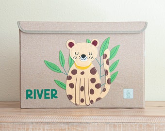 Peaceful Cheetah PERSONALIZED Toy Box + Storage Box, Fabric Toy Box with Lid for Toy Storage, Jungle Nursery Decor, Baby Shower Gift
