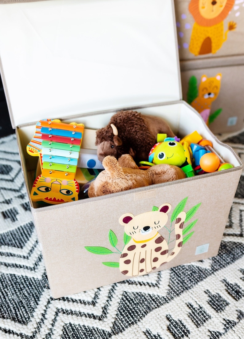 Peaceful Cheetah PERSONALIZED Toy Box Storage Box, Fabric Toy Box with Lid for Toy Storage, Jungle Nursery Decor, Baby Shower Gift image 2